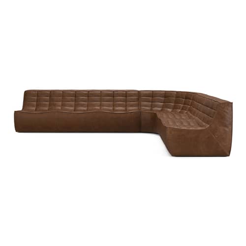 Canapé droit N701 cuir marron / 3 places - L 210 cm / Seconde vie - Ethnicraft - Châtaigne - Bois, Cuir aniline, Mousse PU haute densité
