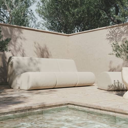 Chauffeuse Rouli tissu blanc / Canapé de jardin modulable / Seconde vie - Ferm Living - Blanc cassé (Pure bouclé) - Mousse PU haute résilience, Tissu outdoor bouclé