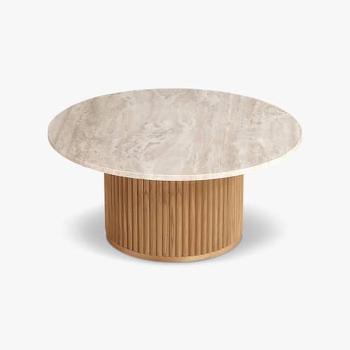 Couchtisch Oviedo stein beige / Ø 80 cm – Travertin - NV GALLERY - Beiger Travertin / Eiche - Eiche, Travertin