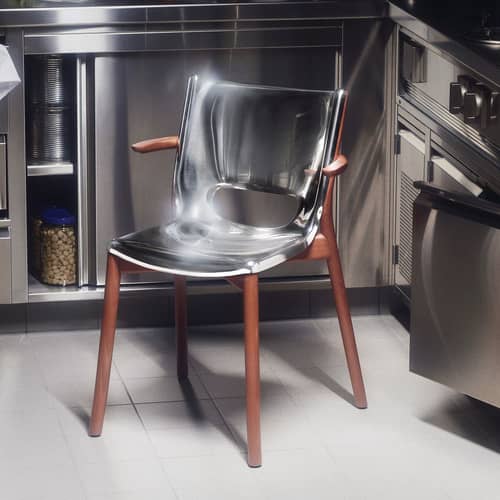 Fauteuil Poêle Collection métal / By Philippe Starck - Alessi - Acier poli / Hêtre teinté brun - Acier inoxydable poli miroir, Hêtre teinté