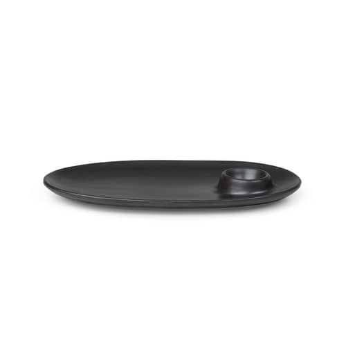 Flow Plate ceramic black / With built-in egg cup - 23 x 14 cm - Ferm Living - Black - Enamelled china