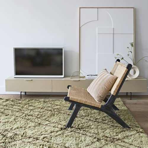 Mobile TV Wood grain legno beige / L 167 x P 30 x H 36 cm - 2 porte a ribalta - HK LIVING - Sabbia - Acciaio laccato, Compensato, MDF