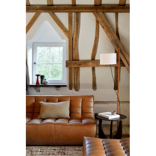 Divano destro N701 pelle marrone / 3 posti - L 210 cm / Pelle - Ethnicraft - Cognac - Espanso, Legno, Pelle anilina