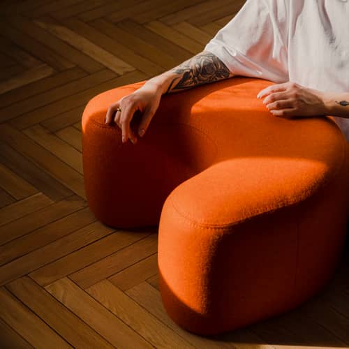 Pouf Ü tissu orange / 60 x 50 x H 30,5 cm - NOO.MA - Terracotta (laine) -  Ouate, Aggloméré, Mousse, Tissu