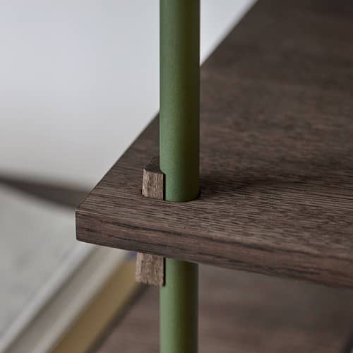 Shelving System – s.200.1.A Shelf wood brown / W 85 x H 200 x D 35 cm - MOEBE - Smoked oak / Green - Oak veneer MDF, Steel
