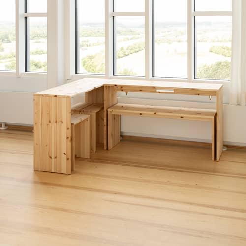 Table rectangulaire Join-In bois naturel / Set 2 tables dissociables - L 124 x larg. 39/79 cm - KARUP - Pin clair - Pin massif certifié FSC