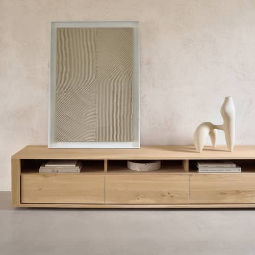 TV Möbel Shadow holz natur / L 210 x T 46 x H 42 cm - 3 Schubladen - Ethnicraft - Eiche - Geölte Massiveiche