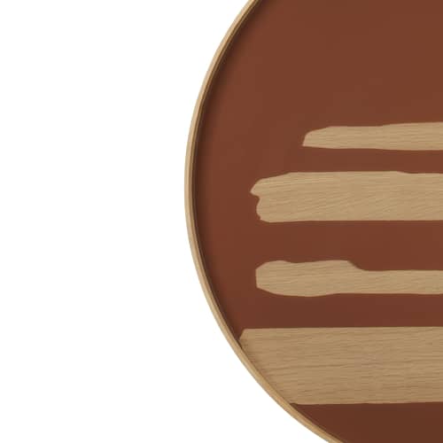  Accessory wood brown / Second Nature Tray, 92 cm Ø - For coffee tables, 93 cm Ø - Ethnicraft - Second Nature / Auburn & Oak - Oak veneer, Silkscreen printing glass