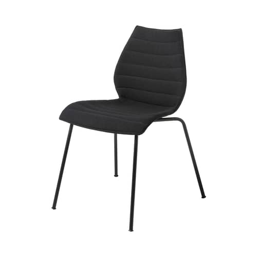 Chaise rembourrée Maui Soft tissu noir - Kartell - Noir (Tissu Trevira) / Pieds noirs - Acier verni, Mousse, Polypropylène, Tissu Trevira