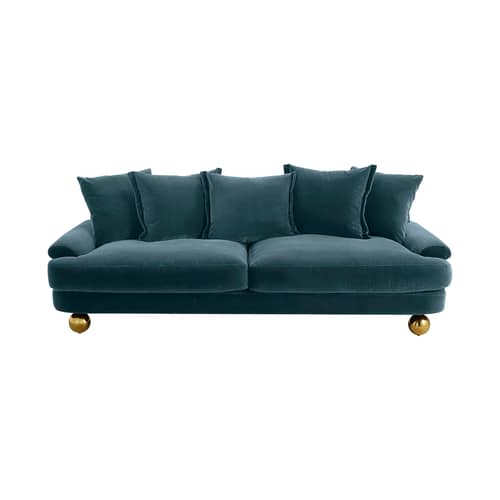 Sofa Greenwich textil blau / L 220 cm – Velours - Jonathan Adler - Sofa „Greenwich“ in Blau / L 220 cm – Velours - Messing, Schaumstoff, Velours