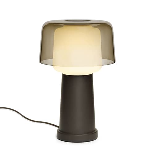 Lampe de table Revolve verre marron - Fatboy - Coffee - Aluminium, Verre soufflé bouche