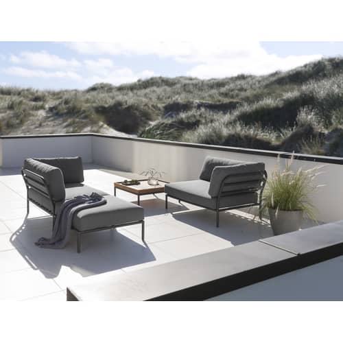 Pouf per esterno Level tessuto beige / 81 x 81 cm - Tessuto - Houe - Beige Ash - , Acciaio termolaccato, Schiuma di poliuretano