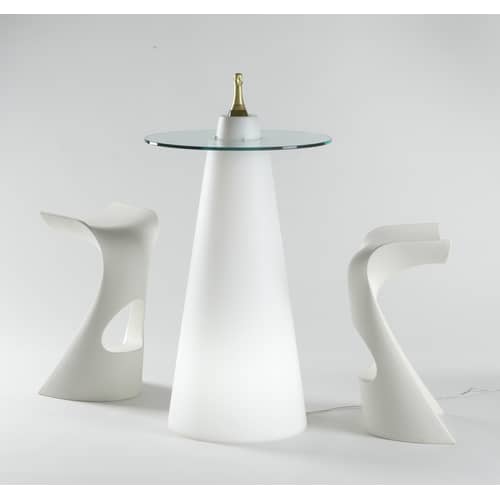 Mange-debout lumineux Peak   / Ø 70 x H 120 cm - Slide - Ø 80 cm / Blanc & plateau transparent - Polyéthylène recyclable rotomoulé, Verre trempé