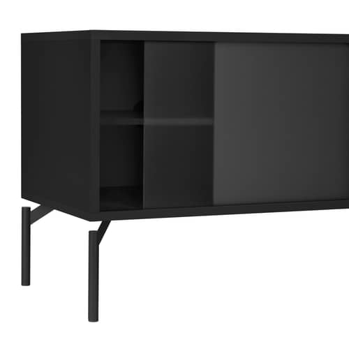 Mobile TV Met Mini legno nero / L 116 x H 55 cm - NOO.MA - Vulcano Nero - Acciaio, Melamina, Vetro ruvido