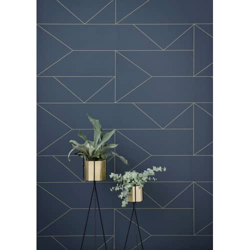 Papier peint Lines papier bleu / 1 rouleau - Larg 53 cm - Ferm Living - Bleu / or - Toile intissée
