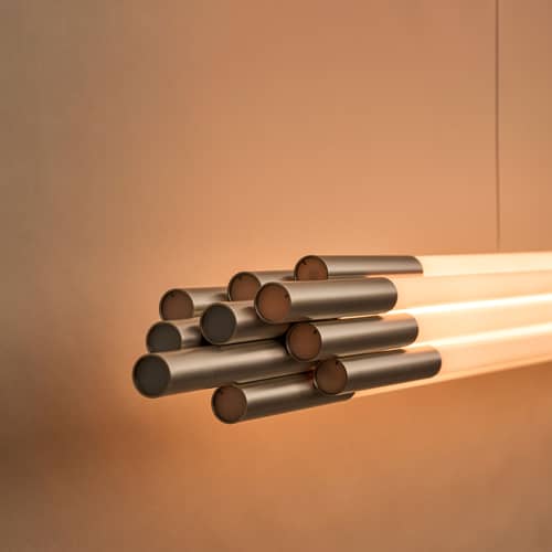 ORG Horizontal Large Pendant glass white / LED - L 200 cm - DCW éditions - Nickel & White - Aluminium, Opal Glass