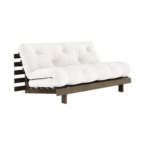 Divano convertibile Roots legno bianco / L 160 cm - 3 posizioni / Struttura marrone - KARUP DESIGN - Naturale 701 / Legno naturale - Espanso, Fibre riciclate miste, Pino massello certificato FSC laccato, Tessuto