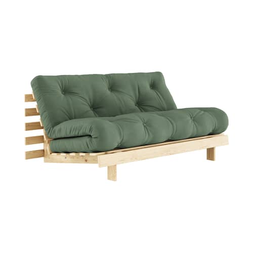 Divano convertibile Roots legno verde / L 160 cm - 3 posizioni / Struttura in pino chiaro - KARUP - Verde oliva 756 / Pino chiaro - Espanso, Fibre riciclate miste, Pino massello certificato FSC, Tessuto