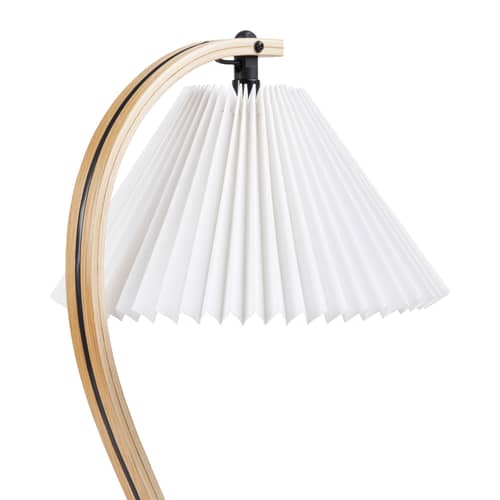 Timberline Table lamp textile white / Reissue 1970s - Gubi - Fabric white / Wood & black - Birch, Cast iron, Oak, Pleated fabric