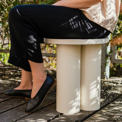 Tabouret Oly bois beige - NOO.MA - Beige désertique - Acier, Placage de frêne