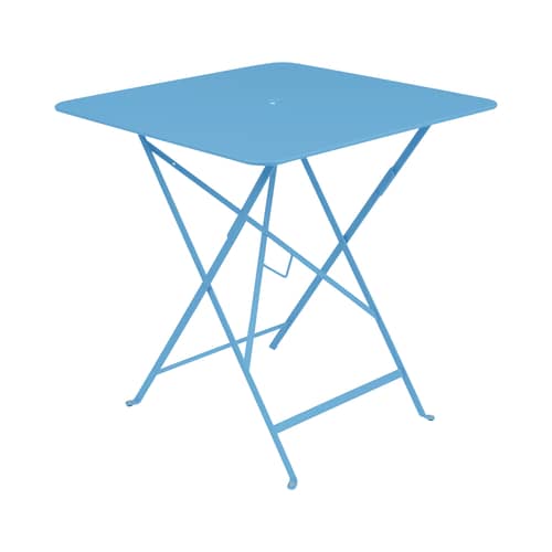 Table pliante Bistro métal bleu / 71 x 71 cm - 3/4 personnes - Trou parasol - Fermob - Bleu Maya - Acier laqué
