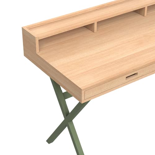 Bureau Hyppolite bois et métal vert / L 120 x P 56 cm - Hartô - Chêne naturel / Vert sauge - MDF plaqué chêne, Métal laqué