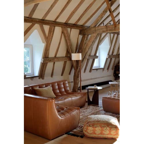 Canapé droit N701 cuir marron / 2 places - L 140 cm - Ethnicraft - Cognac - Bois, Cuir aniline, Mousse
