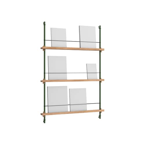 Étagère Magazine Shelving – MS.115.1 bois naturel / Pour livres et magazines - L 85 x H 123 cm - MOEBE - Chêne naturel / Vert - Acier, MDF placage chêne