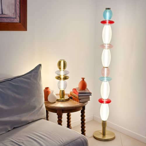 Léonor Floor lamp glass grey / Ø 15 x H 145 cm - ELEMENTS LIGHTING - Smoke / Pink / Gold - Aluminium, Glass