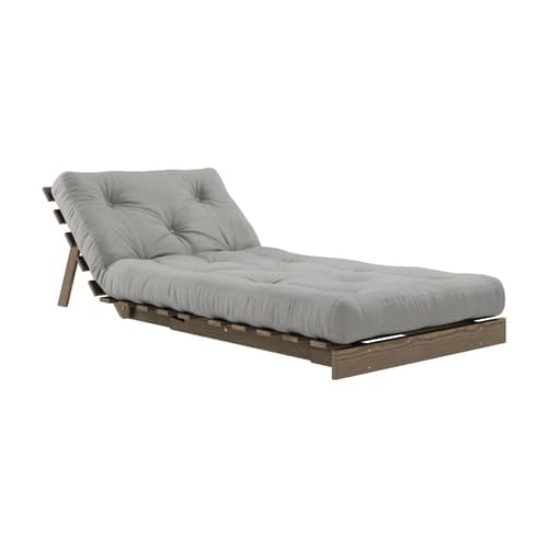 Fauteuil convertible Roots / Dormeuse & lit d\'appoint - 3 positions / Structure marron - KARUP DESIGN - Gris 746 / Bois marron - Fibres recyclées mélangées, Mousse, Pin massif certifié FSC laqué, Tissu
