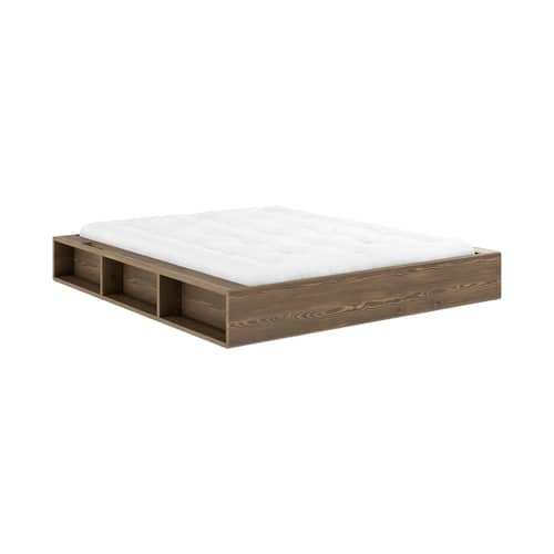 Lit double Ziggy / Pour matelas 160 x 200 cm - Rangements intégrés - KARUP DESIGN - Bois marron - Pin massif laqué certifié FSC