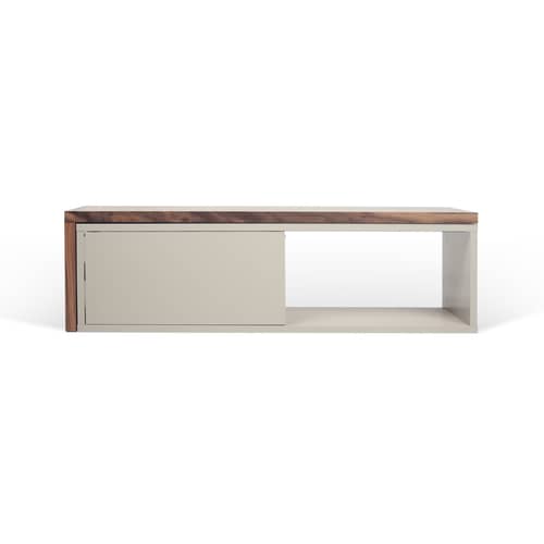 Meuble TV extensible Slide gris bois naturel / Pivotant - L 110 à 203 cm - POP UP HOME - Gris / Noyer - Panneaux d\'aggloméré peints, Placage de noyer