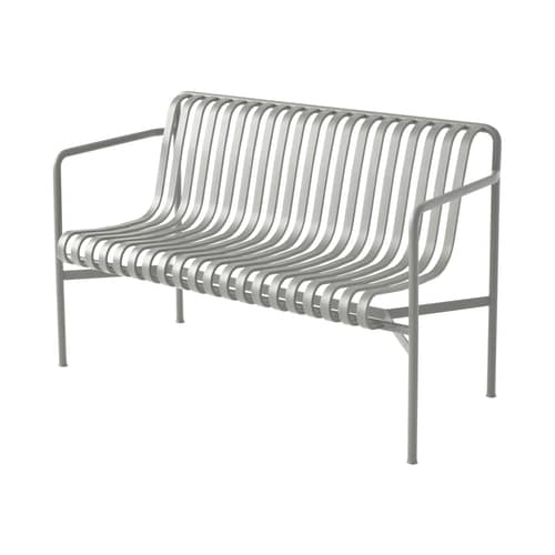 Palissade Dining Bench with backrest metal grey W 128 cm - R & E Bouroullec - Hay - Light grey - Epoxy lacquered steel