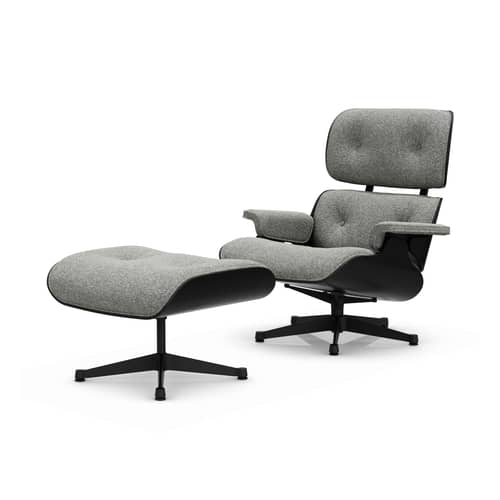 Set fauteuil & repose-pieds Lounge Chair & Ottoman tissu gris / Eames (1956) - Vitra - Châtaignier noir / Gris Salt\'n pepper (tissu Nubia) - Contreplaqué cintré, Mousse polyuréthane, Placage châtaignier laqué, Tissu