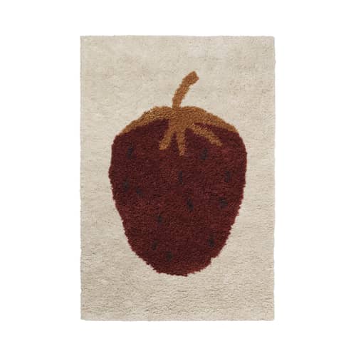 Teppich Fruiticana - Fraise textil gelb rot beige / groß - handgewebt - Ferm Living - Erdbeere - Baumwolle, Wolle