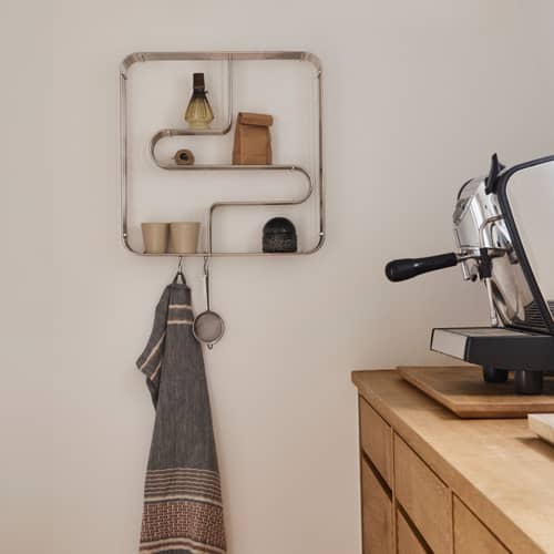 Curva Wall shelf metal silver / Utensil - 45.5 x 45.5 x D 9 cm - AYTM - Silver-plated - Steel