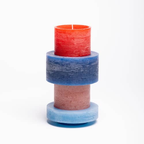 Bougie Stack 04 / 4 modules empilables - Combustion 110 heures - STAN EDITIONS - Rouge & bleu - Paraffine
