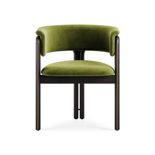 Fauteuil rembourré Volita INDOOR tissu vert - MORPHO - Velours vert / Brun foncé - Métal, Mousse haute densité, Teck massif, Velours