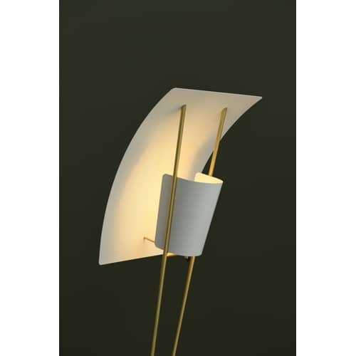 Lampadaire G30 métal blanc or / Réédition 1958, Pierre Guariche - SAMMODE STUDIO - Blanc / Laiton - Acier laqué, Laiton brossé