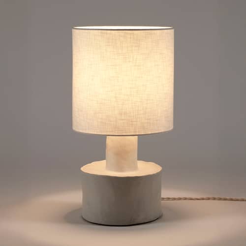 Lampe de table Catherine céramique blanc / Grès & tissu - Ø 25 x H 47 cm - Serax - Blanc mat / beige - Grès, Tissu