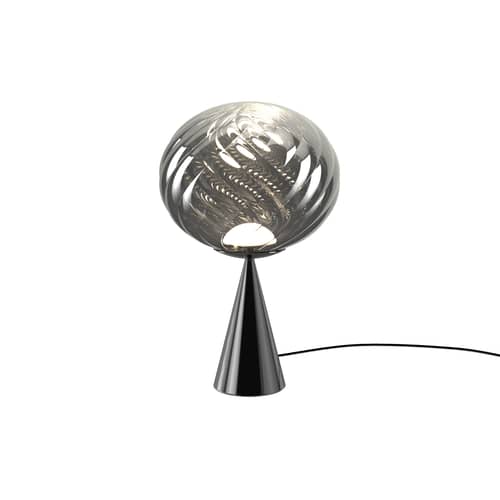 Lampe de table Whirl Cone Fat / LED - Ø 30 cm - Tom Dixon - Argent / Pied argent - Acier, Polycarbonate semi-métallisé