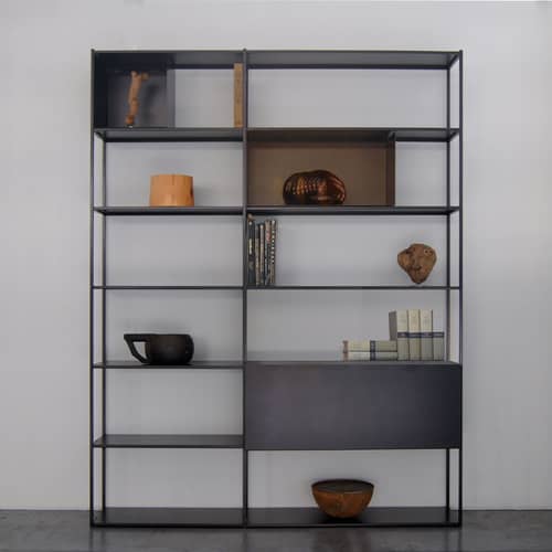 Libreria Easy Irony metallo marrone nero rame / Con contenitori - L 178 x H 226 cm - Zeus - Nero ramato / Bronzo - Acciaio laccato epossidico