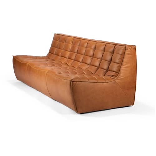 Divano destro N701 pelle marrone / 3 posti - L 210 cm / Pelle - Ethnicraft - Cognac - Espanso, Legno, Pelle anilina