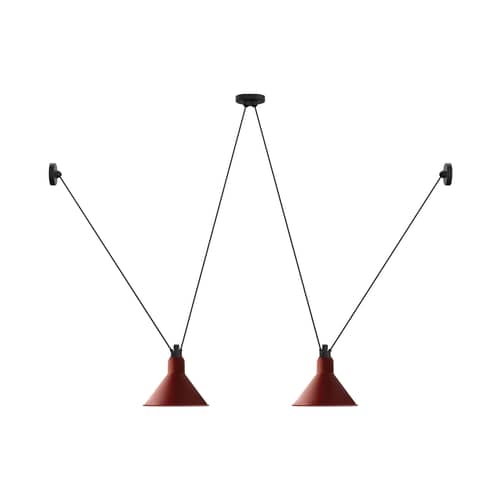 Sospensione Acrobate N°324 / Lampade Gras - 2 paralumi iconici metallo - DCW edizioni - Rosso / Cono - Acciaio verniciato