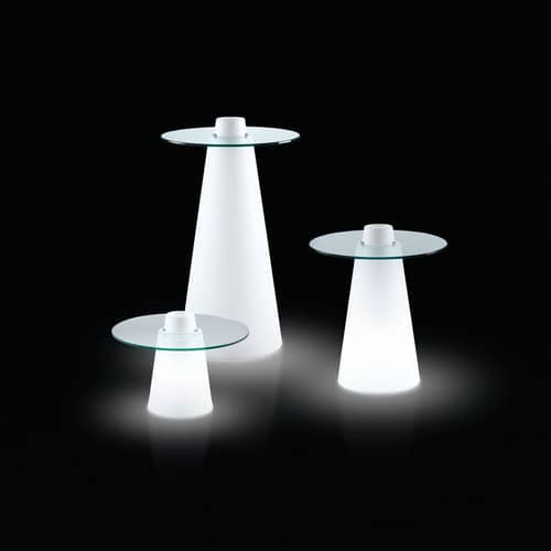 Tavolo bar alto luminoso Peak vetro materiale plastico bianco / Ø 80 x H 120 cm - Slide - Ø 80 cm / Bianco & top trasparente - Polietilene riciclabile a stampaggio rotazionale, Vetro temprato