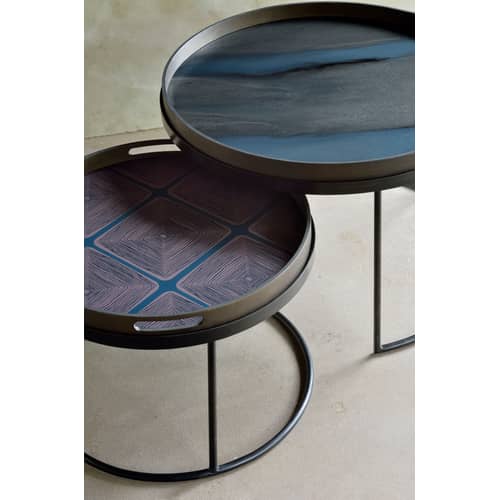 Zubehör  glas blau / Ø 61 cm - Holz & Glas handbemalt - Ethnicraft - Graphite Organic / blau & grau - Glass mit Siebdruck, Holz