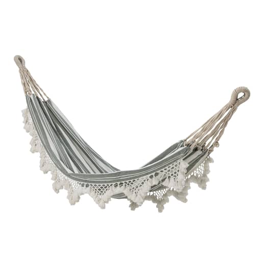 Hamac suspendu Cruz tissu vert / Coton - 200 x 100 cm - Bloomingville - Rayé vert & blanc - Coton