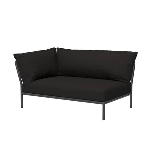 Canapé de jardin modulable Level 2 / Dossier extra moelleux - Angle gauche - L 139 x P 92,5 cm - Houe - Charbon (tissu Heritage) - Acier thermolaqué, Mousse polyuréthane, Tissu Sunbrella Heritage