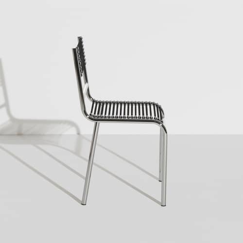 Sedia Sandows N°212 tessuto nero / Ripubblicato nel 1927 - Petite Friture - Nero - Acciaio cromato, Corde Elastiche