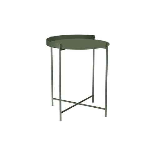 Table d\'appoint Edge / Poignée rabattable -Ø 46 x H 53 cm - Houe - Vert olive - Acier thermolaqué